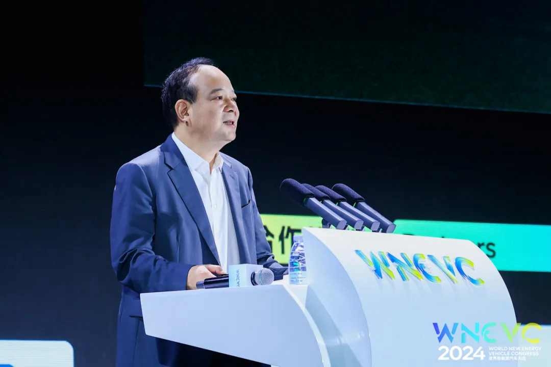CATL founder and Chairman Zeng Yuqun speaks at the World New Energy Vehicles Congress on Friday. Photo: CATL